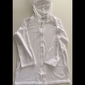 LUXE BODY ID WHITE BATHING SUIT COVER UP ZIP UP